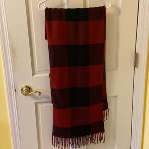 Madewell Red and Black Plaid Fringe Wrap Scarf